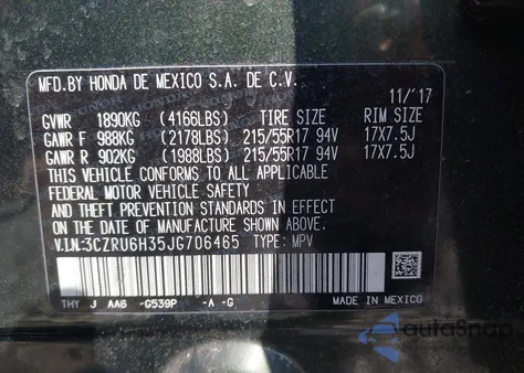 2018 Honda Hr-V Lx from USA, damaged, VIN 3CZRU6H35JG706465